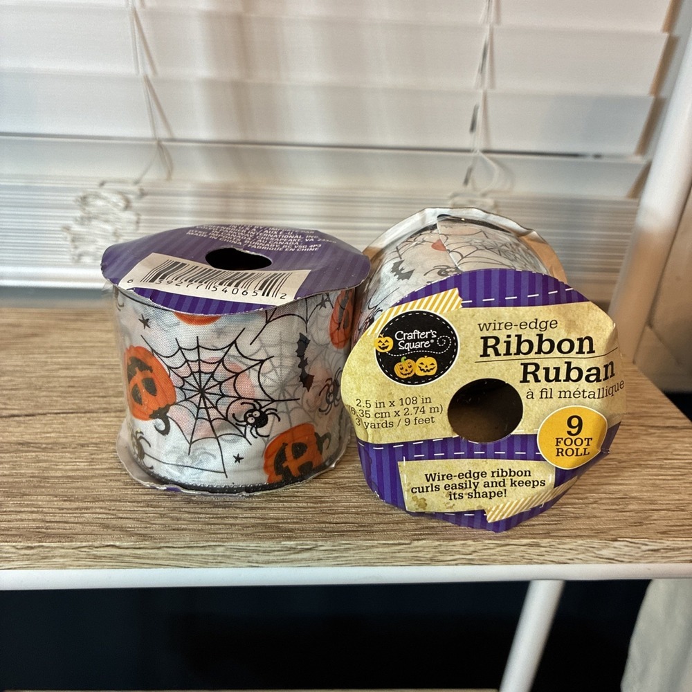 Lot of 2 ribbon 2.5" Halloween dia Wired Ribbon Halloween 🎃 9 Foot Each Roll.